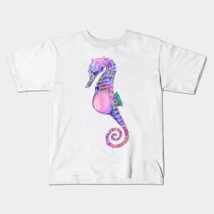 Cool Purple Pink and Blue Seahorse Kids T-Shirt